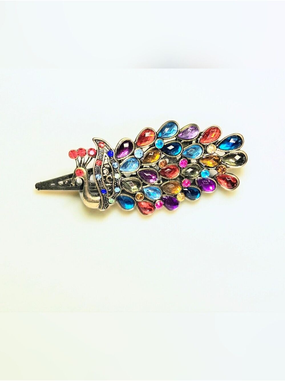 Vibrant Multicolor Peacock Rhinestone Hair Clip